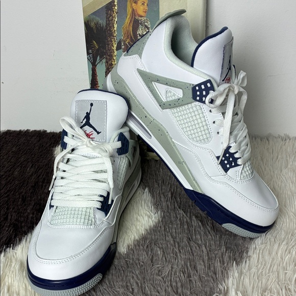 Jordan Other - Air Jordan 4 Midnight Navy -Men's Sleek White/ Navy Blue Sneakers Shoes